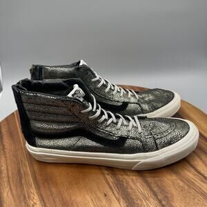 Vans SK8 Hi Shoes Mens Size 8.5 Black Silver Metallic Zip Comfort Skate Sneakers